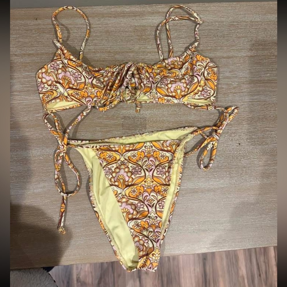 PacSun Yellow and Orange Patterned Bikini